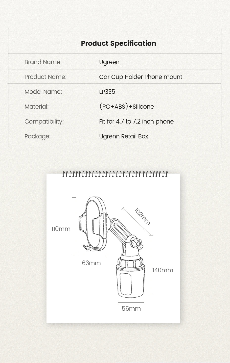 UGREEN Car Cup Phone Holder for Mobile Phone Stand in Car Phone Holder Stand for iPhone 15 14 Pro Max Xiaomi Huawei Phone Stand