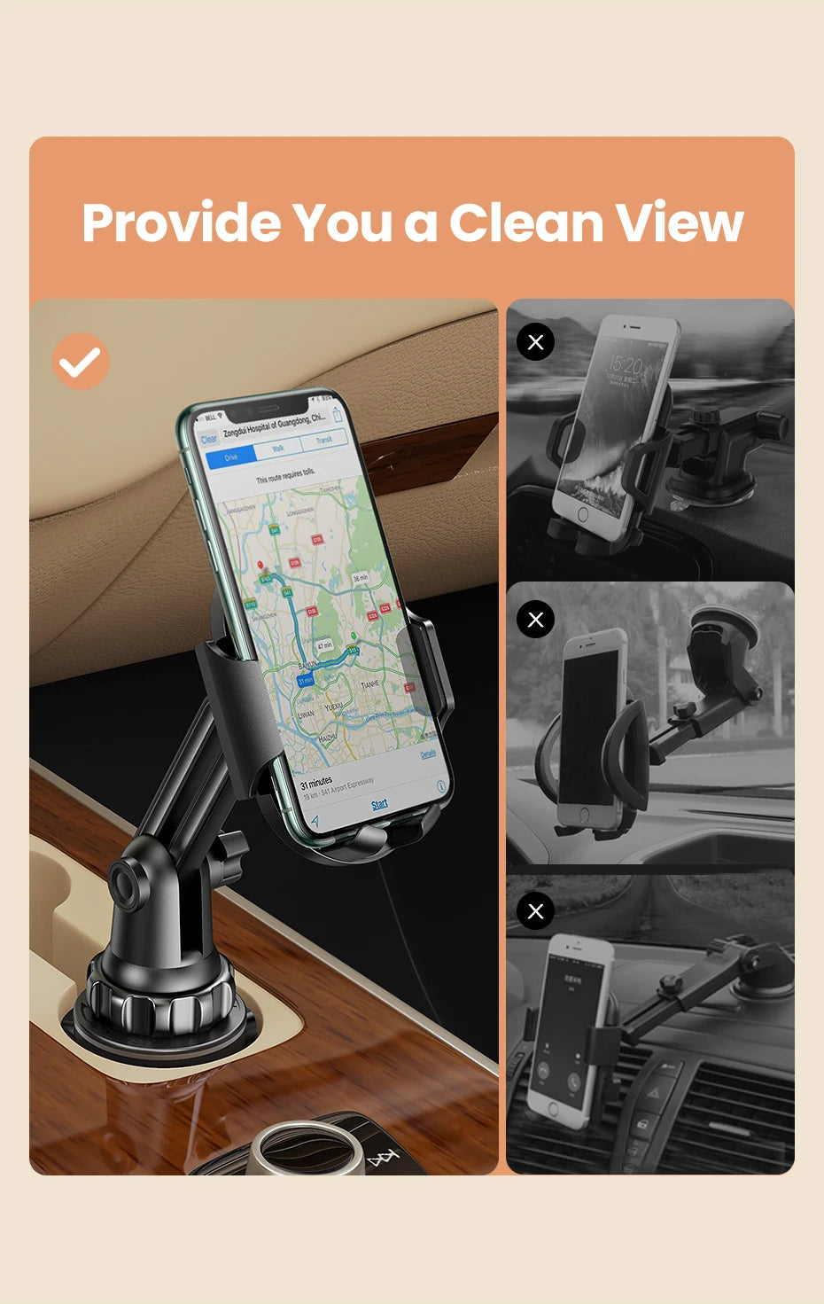 UGREEN Car Cup Phone Holder for Mobile Phone Stand in Car Phone Holder Stand for iPhone 15 14 Pro Max Xiaomi Huawei Phone Stand