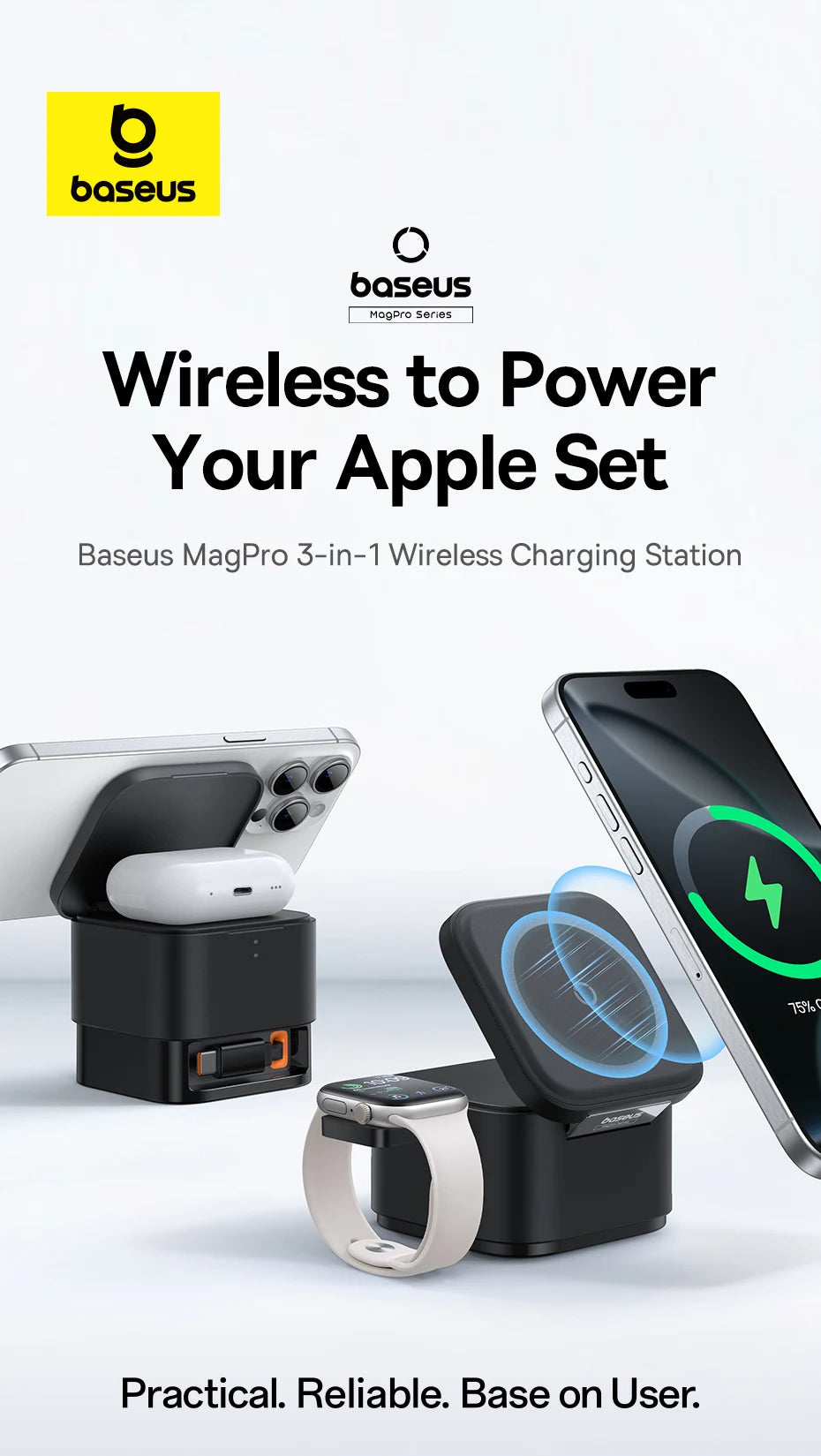 Baseus 3 in 1 25W Magnetic Wireless Charger Stand 15W Fast Wireless Charging Desktop Dock Station For iPhone16 15 14 13 Airpod