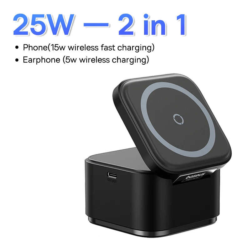 Baseus 3 in 1 25W Magnetic Wireless Charger Stand 15W Fast Wireless Charging Desktop Dock Station For iPhone16 15 14 13 Airpod