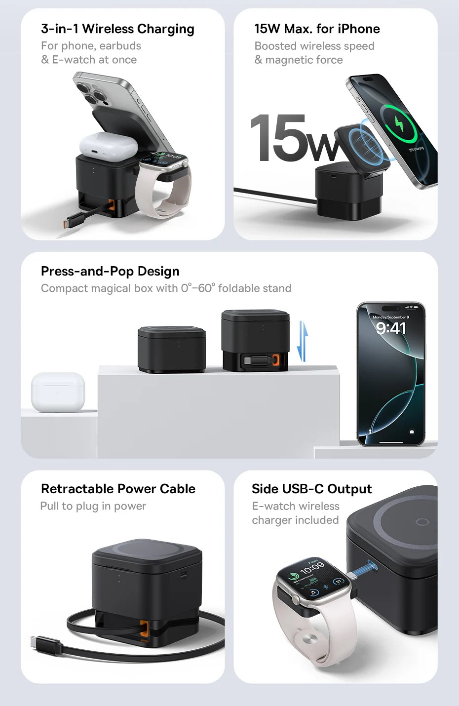 Baseus 3 in 1 25W Magnetic Wireless Charger Stand 15W Fast Wireless Charging Desktop Dock Station For iPhone16 15 14 13 Airpod