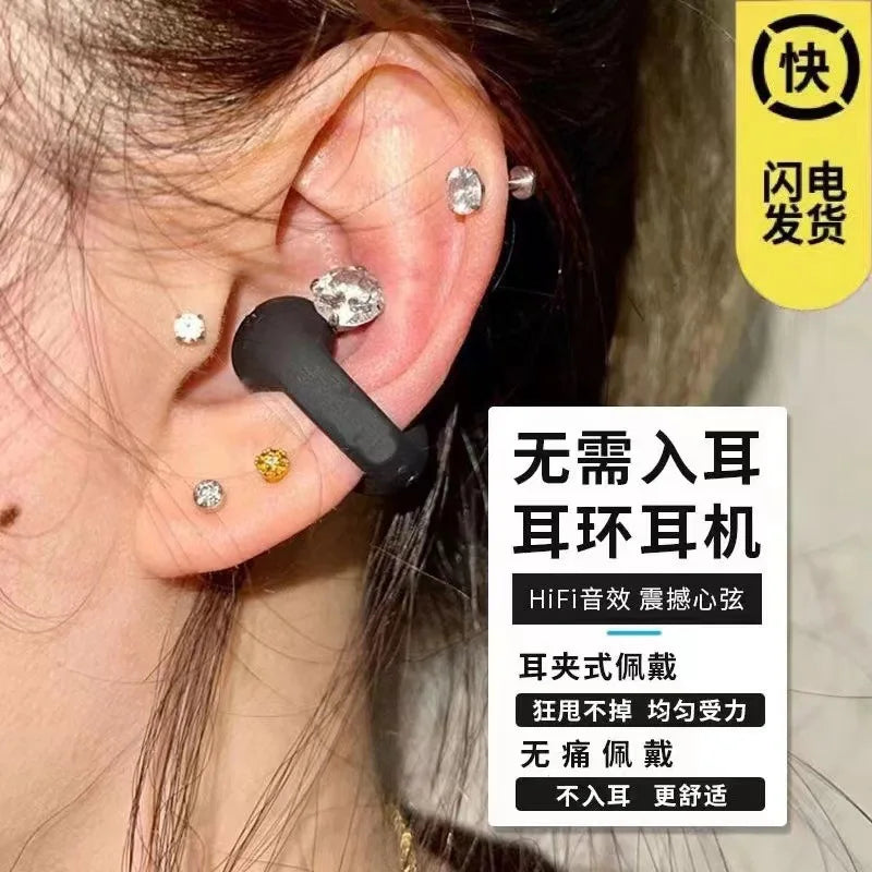 Cross-border explosive non-in-ear bone conduction ear clip Bluetooth headset true wireless in-ear high-quality sports hanging
