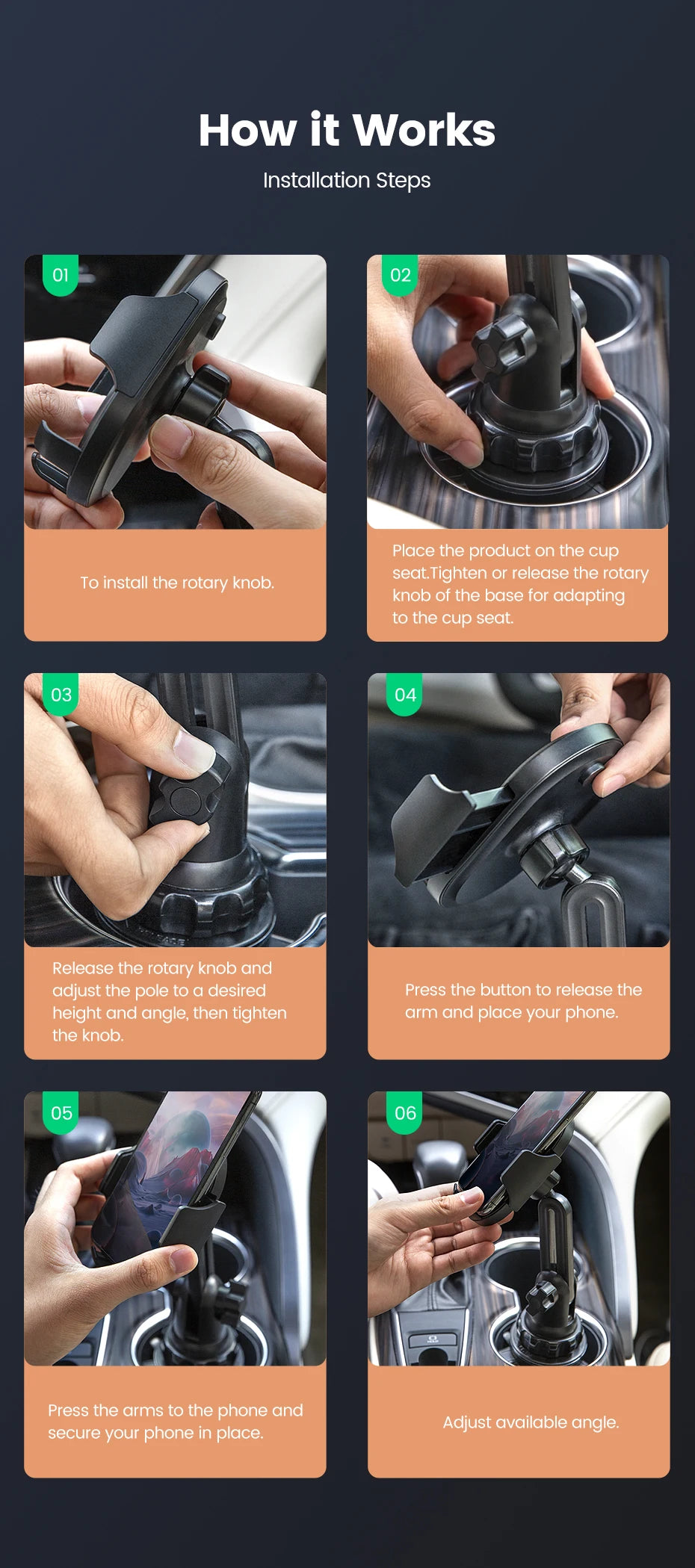 UGREEN Car Cup Phone Holder for Mobile Phone Stand in Car Phone Holder Stand for iPhone 15 14 Pro Max Xiaomi Huawei Phone Stand