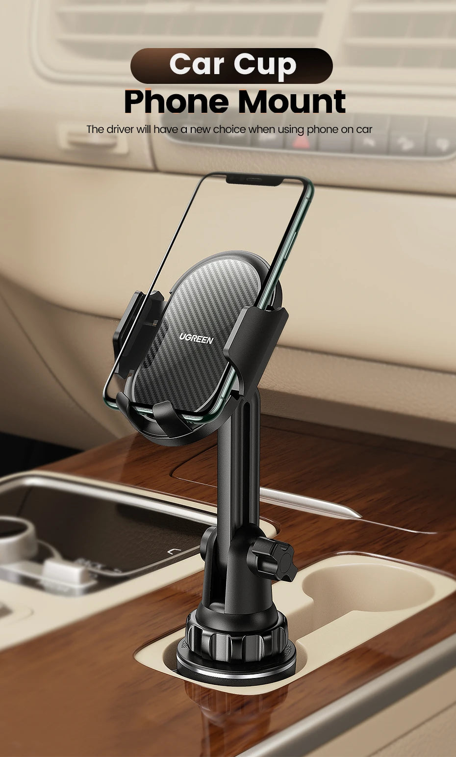 UGREEN Car Cup Phone Holder for Mobile Phone Stand in Car Phone Holder Stand for iPhone 15 14 Pro Max Xiaomi Huawei Phone Stand