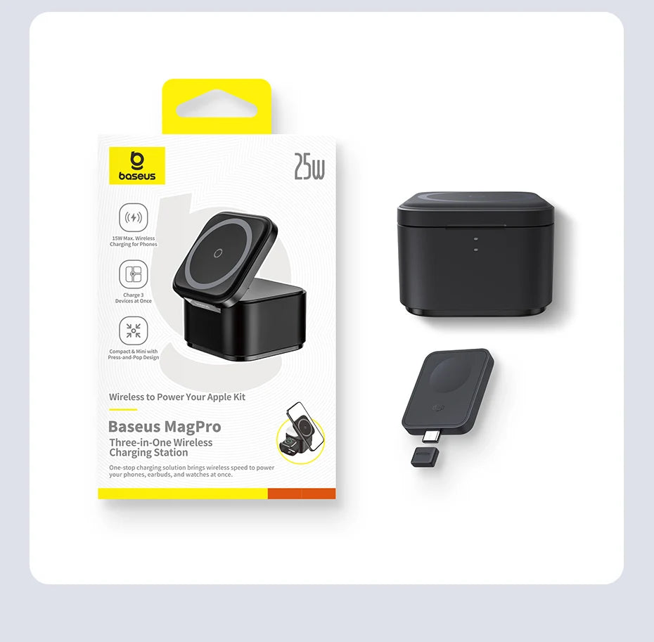 Baseus 3 in 1 25W Magnetic Wireless Charger Stand 15W Fast Wireless Charging Desktop Dock Station For iPhone16 15 14 13 Airpod