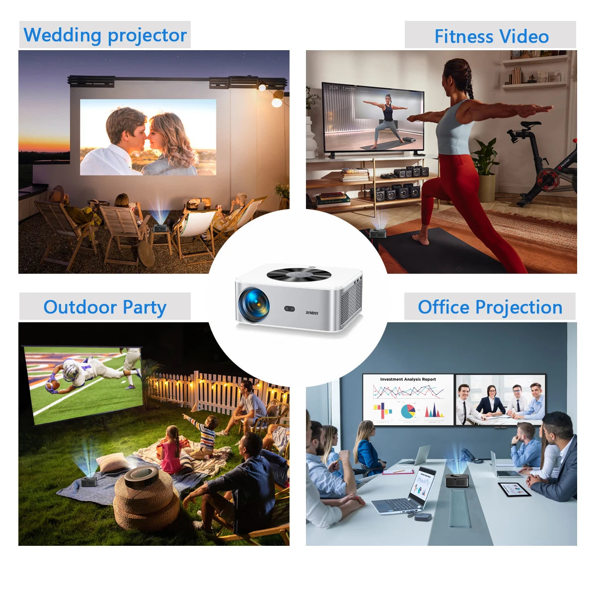 XIWBSY 1000ANSI Portable Projector 25000Lumens Auto Focus/Keystone Android Projector 4k Video Home Theater Cinema Proyector