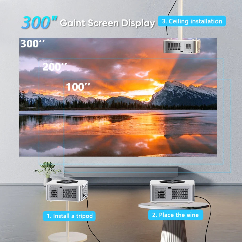 XIWBSY 1000ANSI Portable Projector 25000Lumens Auto Focus/Keystone Android Projector 4k Video Home Theater Cinema Proyector