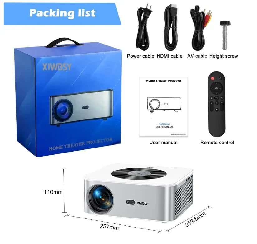 XIWBSY 1000ANSI Portable Projector 25000Lumens Auto Focus/Keystone Android Projector 4k Video Home Theater Cinema Proyector