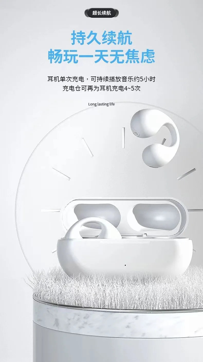 Cross-border explosive non-in-ear bone conduction ear clip Bluetooth headset true wireless in-ear high-quality sports hanging